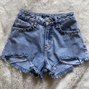 NASTY GAL Bling Cut Out Denim Shorts. Brand New. Size 0. Light Wash. High Waist